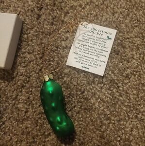 Vintage Ganz Christmas 2.5" Pickle Ornament Blown Glass w Tradition Card